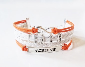 Infinity TEACH Achieve Orange White Cord Bracelet