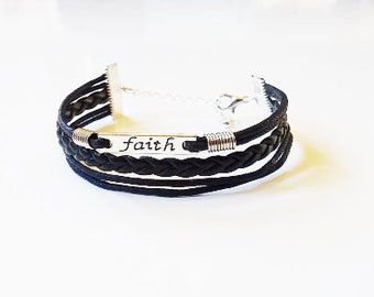 Faith Black Cord Bracelet