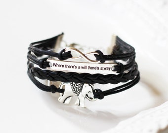 Infinity "where there's a will there's a way" Elephant Cord Bracelet