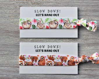 Sloth Green Leaves-Sloth Pink Dots-Hair Ties-Slow Down! LET'S HANG OUT