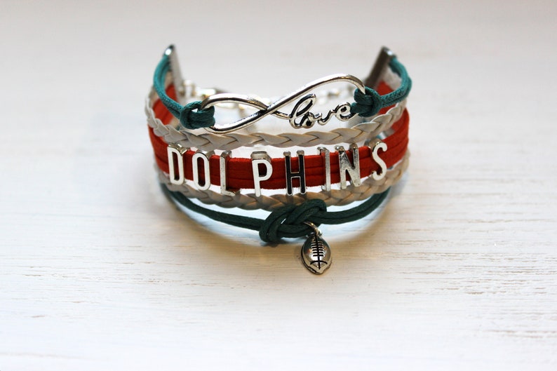 Love MIAMI-Love DOLPHINS-Football Cord Bracelet DOLPHINS