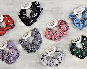 Soccer Small Scrunchies-Life is always better when I am playing SOCCER-Red-Black-Light Purple-Gray-Pink-Light Blue-White-Dark Green