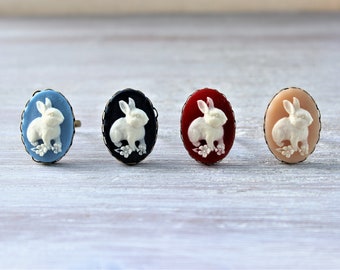 Bunny Off-White Cameo Rings-Blue-Dark Navy Blue-Red-Pale Pink