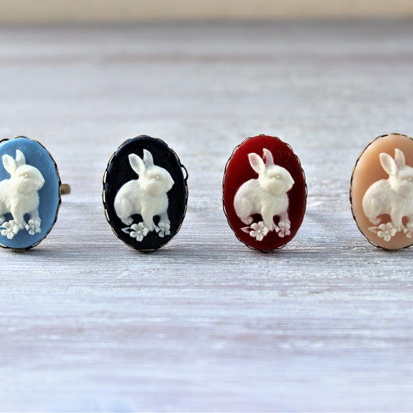 Bunny Off-White Cameo Rings-Blue-Dark Navy Blue-Red-Pale Pink