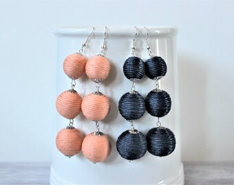 Bon Bon Three Tier Earrings-Light Peach-Navy Blue