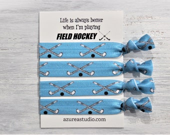 Field Hockey Hair Tie Set-Life Is Always Better When I'm Playing FIELD HOCKEY-Blue-Gray-Hot Pink