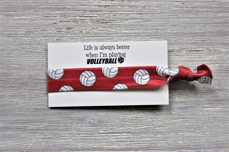 Volleyball Hair Tie Set-Life Is Always Better When I'm Playing VOLLEYBALL-White-Black-Green-Blue-Red RED 1 hair tie