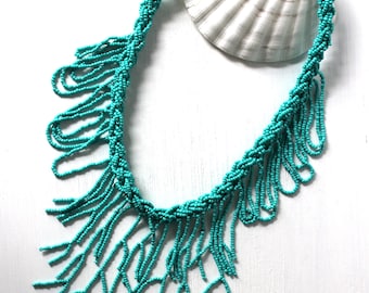 Turquoise Seaweed Beaded Necklace