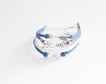 Arrow Love Infinity Blue White Cord Bracelet