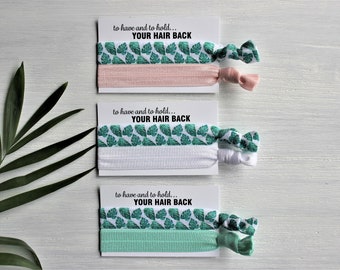 Tropical Green Palm Leaves-Pale Pink-White-Mint Green-Hair Ties