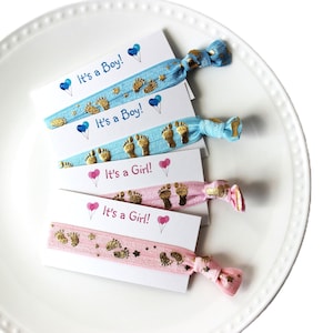 Gold Baby Footprint Stars-Gold Baby Feet-Blue-Pink-It&#39;s a Boy!-It&#39;s a Girl!-Hair Ties