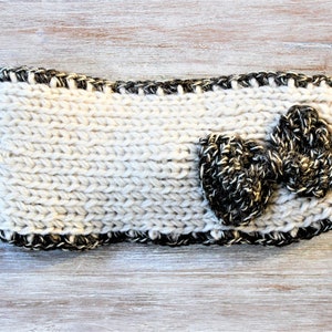 Cream Brown Knitted Bow Headband-Head Warmer