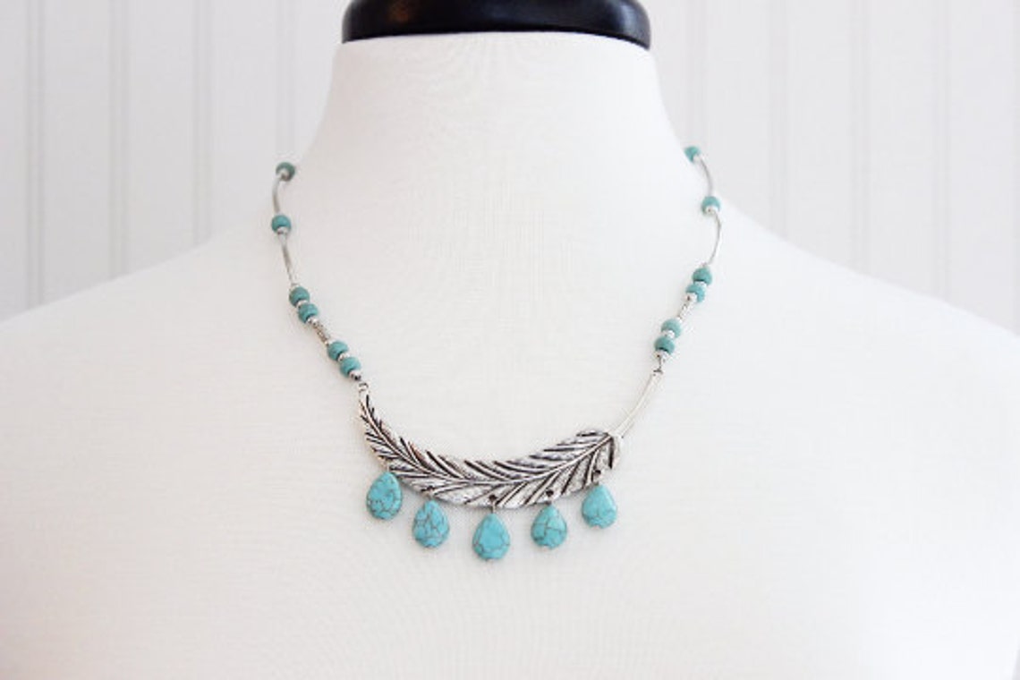 Leaf Turquoise Dyed Howlite Necklace | Etsy