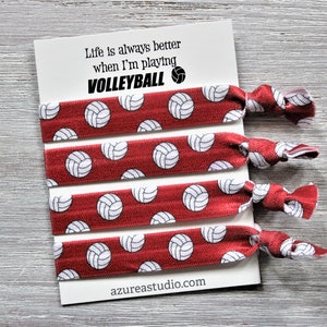 Volleyball Hair Tie Set-Life Is Always Better When I'm Playing VOLLEYBALL-White-Black-Green-Blue-Red RED set 4 hairties