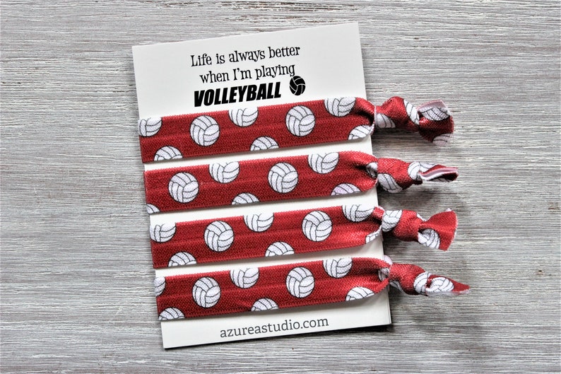 Volleyball Hair Tie Set-Life Is Always Better When I'm Playing VOLLEYBALL-White-Black-Green-Blue-Red RED set 4 hairties