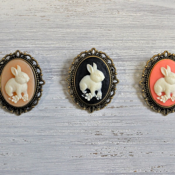 Bunny Off-White Cameo Brooch-Pale Pink-Black-Pink-Antique Bronze-Antique Silver