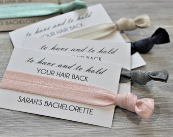 Personalized Bachelorette Party Hair Ties-to have and to hold your hair back-bachelorette Party Favors-White Card-Kraft Card