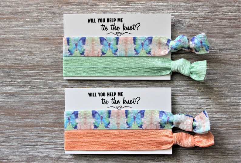 Blue Green Butterflies-Pastel Green-Light Peach-Hair Ties Set image 3