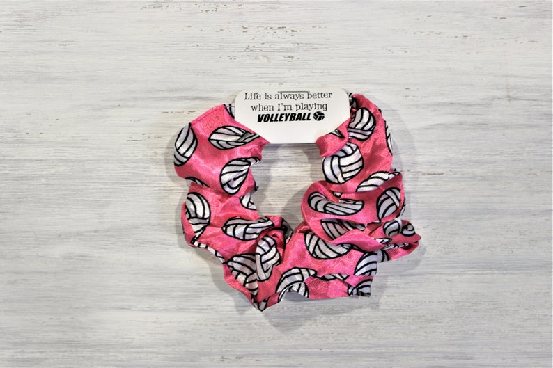 Volleyball White Satin Small Scrunchies-Life is always PINK