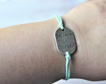 Believe in Yourself Mint Green Cord Bracelet