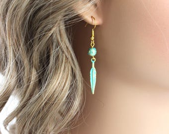Feather Verdigris Patina Earrings