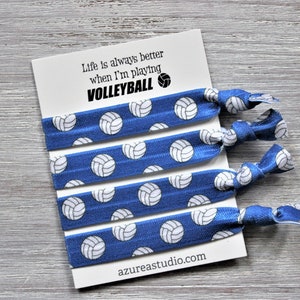 Volleyball Hair Tie Set-Life Is Always Better When I'm Playing VOLLEYBALL-White-Black-Green-Blue-Red BLUE set 4 hairties