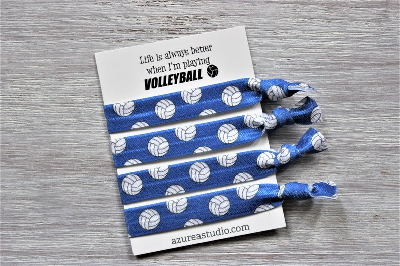 Volleyball Hair Tie Set-Life Is Always Better When I'm Playing VOLLEYBALL-White-Black-Green-Blue-Red BLUE set 4 hairties