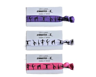 Gymnastics-Pink-White-Purple-Hair Ties-Life is great GYMNASTICS makes it better