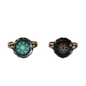 Portuguese Tile Replica-Teal-Navy Blue-Glass Cameo Rings