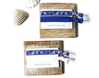Anchor Wheel Starfish Shell Turtle Blue White Hair Ties-Royal Blue
