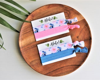 Pink Peonies Blue Floral Tropical-Floral-Bubblegum Pink-French Blue-Hair Ties