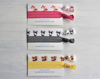 Deer Hot Pink-Panda Gray-Squirrel Yellow-Hair Ties