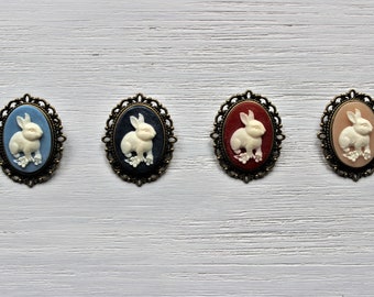 Bunny Off-White Cameo Brooch-Blue-Dark Navy Blue-Red-Pale Pink-Antique Bronze-Antique Silver