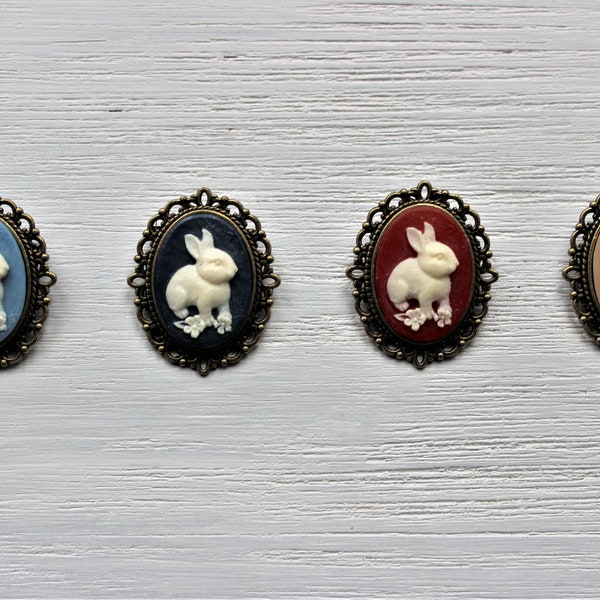 Bunny Off-White Cameo Brooch-Blue-Dark Navy Blue-Red-Pale Pink-Antique Bronze-Antique Silver