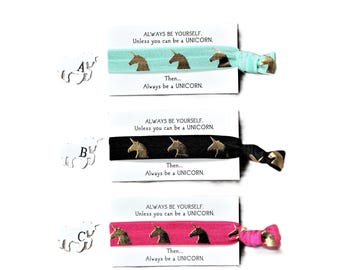 Unicorn Gold-Mint Green-Bright Fuchsia-Black-Hair Ties