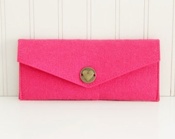 Wool Felt Flat Pouch-Hot Pink-Orange-Red