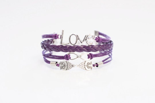 Love Infinity Owls Purple Multilayered Cord Bracelet
