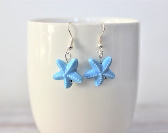 Blue Ceramic Starfish Earrings