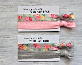 Roses Pink Gray Floral-Pink-Light Gray-Hair Ties