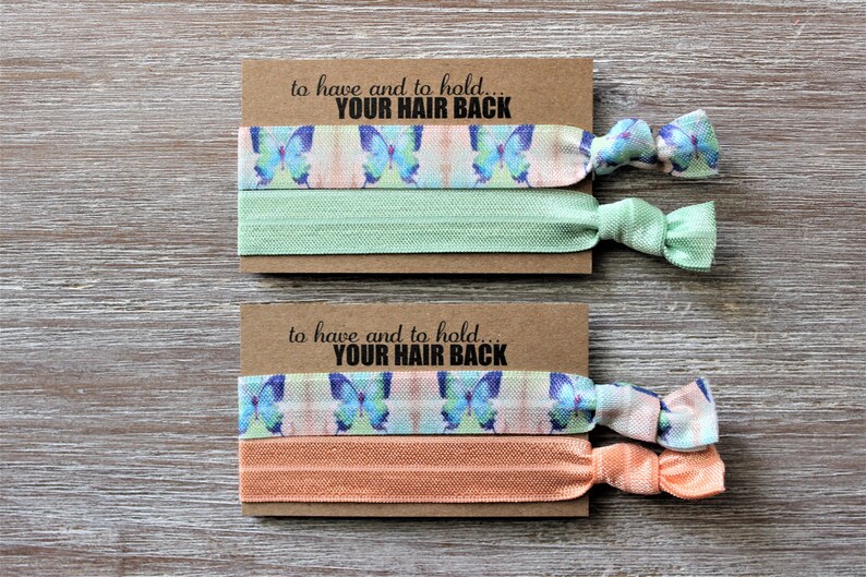 Blue Green Butterflies-Pastel Green-Light Peach-Hair Ties Set image 2