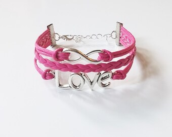 Infinity Love Pink Cord Bracelet