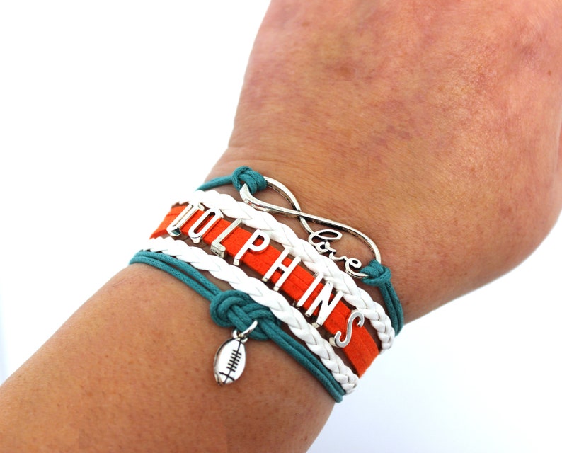 Love MIAMI-Love DOLPHINS-Football Cord Bracelet image 1