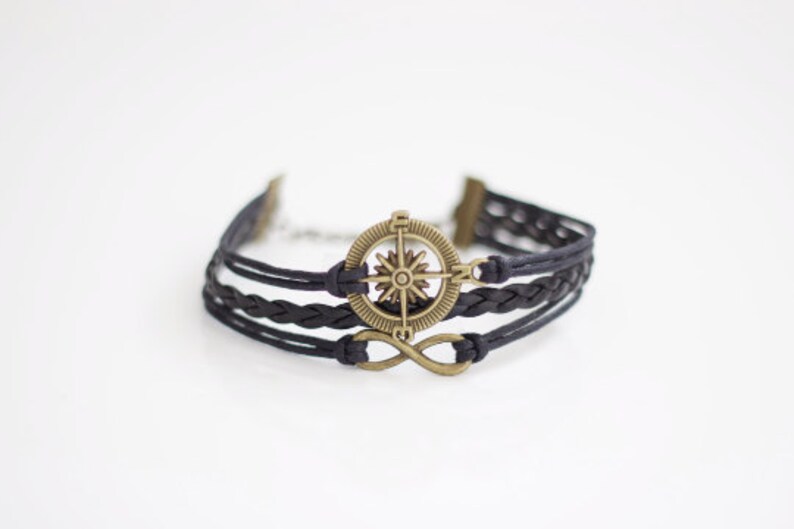 Compass Infinity Black Cord Bracelet Etsy