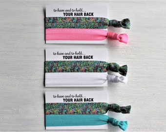 Tropical Leaves Foliage Hair Ties-Bubblegum Pink-White-Turquoise