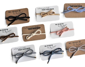 Knot Bow Elastic Cord Gold Tips Hair Ties-Blue-Navy Blue Shimmer-Ivory-Black-Gray-Brown-Pink-Black White Stripes-Gold Shimmer