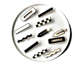 Retro Hair Clips Ivory Black Checkerboard