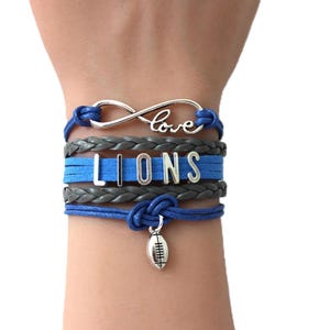 Love DETROIT-Love LIONS-Multilayered Football Cord Bracelet