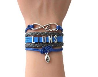 Love DETROIT-Love LIONS-Multilayered Football Cord Bracelet