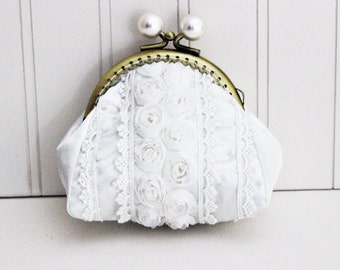 White Lace Satin Small Coin Purse