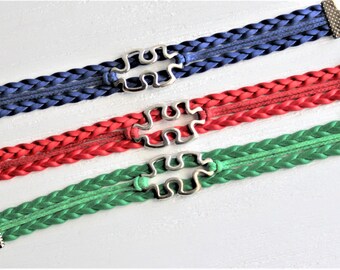 Autism Awareness-Blue-Red-Green-Cord Bracelet